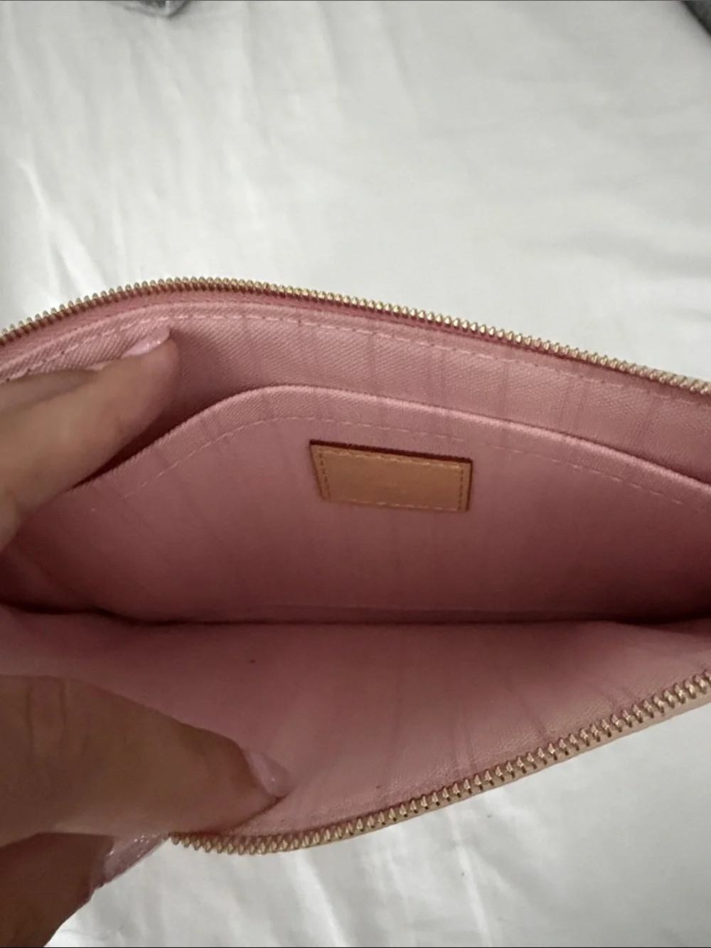 Louis Vuitton Damier Azur Canvas Pouch with Pink Trim and Gold Hardware